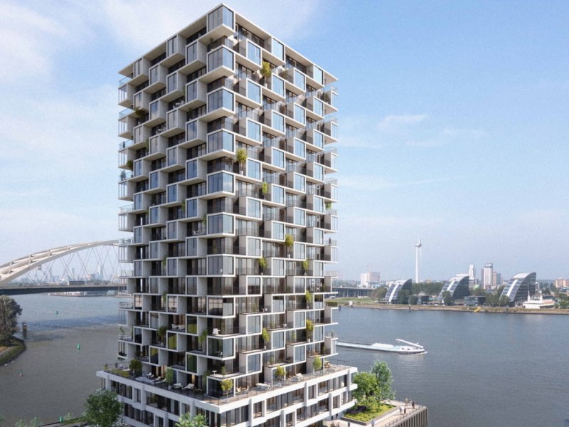 Woontoren met de Maas op de achtergrond