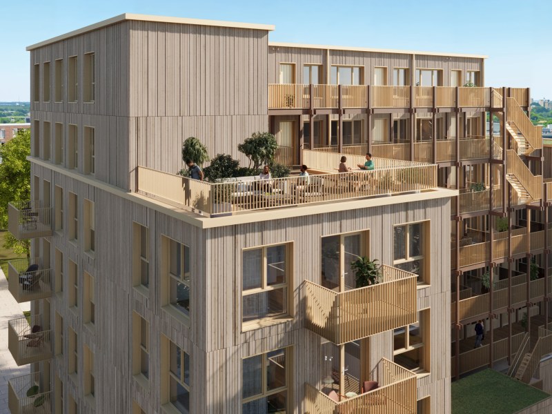 Dakterras in het nieuwbouw complex Timber